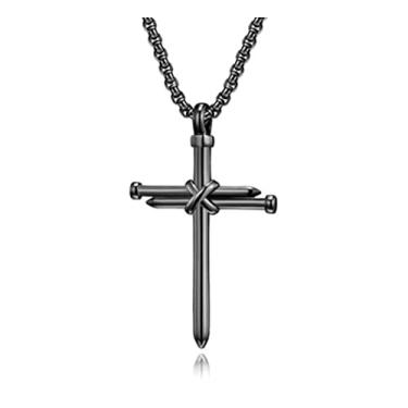 Imagem de Corrente Com Pingente Em Aço Inox Cruz De Pregos (Preto)