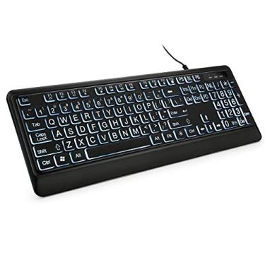 Imagem de Teclado com impressão grande retroiluminada, teclado de computador KopJippom Quiet USB com fio, teclado de tamanho completo com LED branco iluminado compatível para Windows, desktop