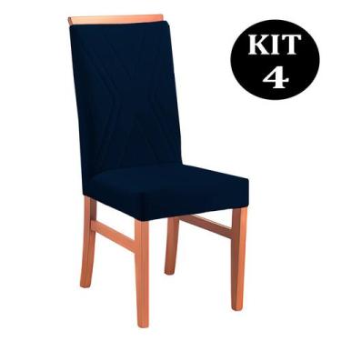 Imagem de Kit 4 Cadeiras De Jantar Estofada Azul Em Veludo Kloten - Decorium