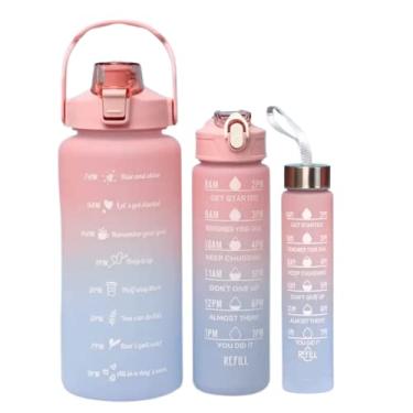 Imagem de Kit 3 Garrafa De Água Squeeze Galão 2l Litros Motivacional Academia Colorida Antivazamento 3D Tie Dye Frases Português (Rosa)