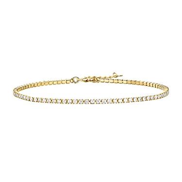 Imagem de PAVOI Tornozeleiras femininas banhadas a ouro 14K | Pulseira de tornozelo feminina, 9 inches, Ouro amarelo, Zircônia cúbica