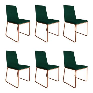 Imagem de Kit 6 Cadeiras de Jantar Estofada Lille Base Bronze Veludo Verde - Montanaris Decor