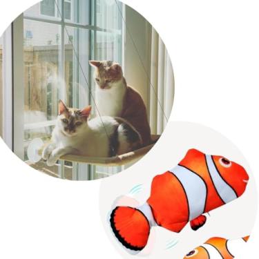 Imagem de Cama suspensa De Janela Para Gatos Com Ventosas Rede pet. (Cama+Peixe)