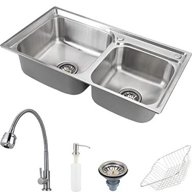 Imagem de Pingoo.Casa, Kit Cuba para Cozinha com Acessórios, Pia Dupla, Gourmet, Aço Inox, Ticunas e Torneira, Aço inox 304, Jaguaribe, Prata