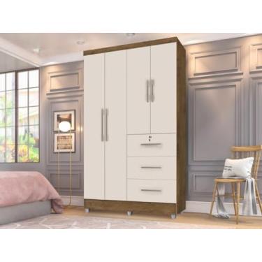 Imagem de Roupeiro/Guarda Roupas/Armário TOK 1.20m 4 Portas Puxadores Cromados 3 Gavetas sendo 1 com Chave Cor Jequitiba/Off Whiite