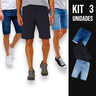 Imagem de Kit 3 Bermudas Jeans Skinny Masculinas Casual Elastano Short Slim Pret