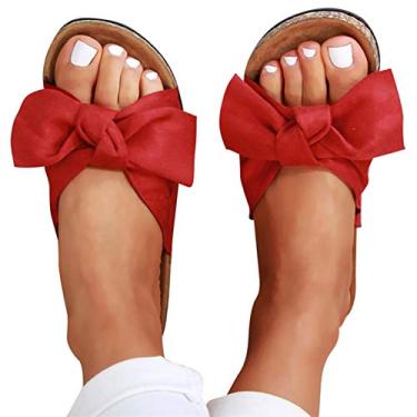 Imagem de Sandálias femininas planas, femininas 2020, moderna, com laço, confortável, plataforma, sandália, sapato de verão, praia, viagem, moda chinelo, Z2-red, 9