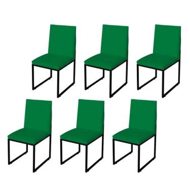 Imagem de Kit 6 Cadeira Para Sala De Jantar Trendy Base Metálica Preto Corino Verde