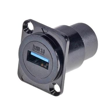 Imagem de HangTon Conector de acoplador USB 3.0 à prova d'água, cabo em linha tipo D, soquete de painel de chassi fêmea para extensão fêmea, passagem de anteparo IP65