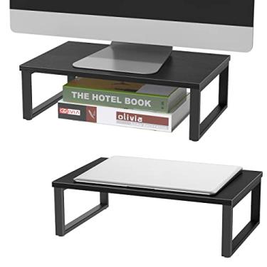 Imagem de Suporte de monitor Riser 2 unidades para laptop, suporte de elevação, suporte para computador de madeira, preto