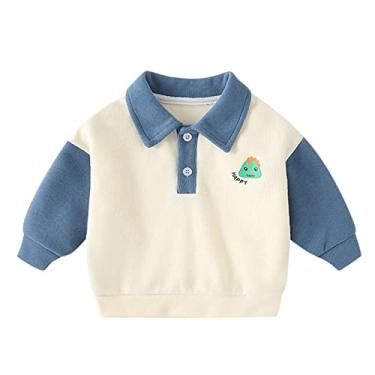 Imagem de Camiseta infantil meninos bebês meninos meninas manga longa bonito desenho patchwork listrado letras moletom top 5, Azul, 6-12 Months