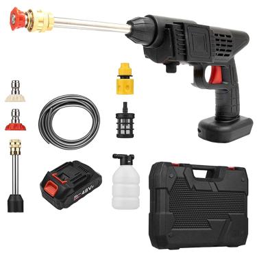 Imagem de Lavadora Alta Pressão Lava Jato Portátil Sem Fio Recarregável Bivolt 127V 220V Limpeza Casa Apartamento Lavagem Carro Moto Split Preta Com Matela