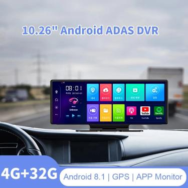 Imagem de 4g android 8.1 espelho retrovisor do carro traço cam câmera 10.26 "monitoramento remoto dvr wifi gps