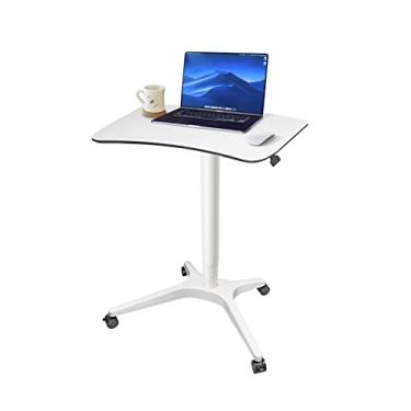 Imagem de HAOOAH Mesa pneumática de altura ajustável, mesa para laptop, carrinho de suporte com rolamento, palito portátil de pódio móvel para casa, escritório e sala de aula, plataforma de 66 cm 49 cm (73 cm a