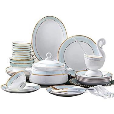 Imagem de Conjunto de louça de cerâmica com 30, 56, 60 peças, porcelana óssea, louça, pratos, combinação de cerâmica, serviço de jantar, serviço de porcelana para 10 (56 peças)