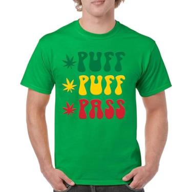 Imagem de Camiseta Puff Puff Pass 420 Weed Lover Pot Leaf Smoking Marijuana Legalize Cannabis Funny High Pothead Camiseta masculina, Verde, 4G