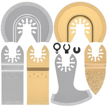 Imagem de Conjunto de lâmina de serra oscilante de carboneto de diamante de 6 unidades de liberação rápida Lâmina multiferramenta oscilante mista universal semicírculo bota de dedo de corte reto Lâmina de ferra