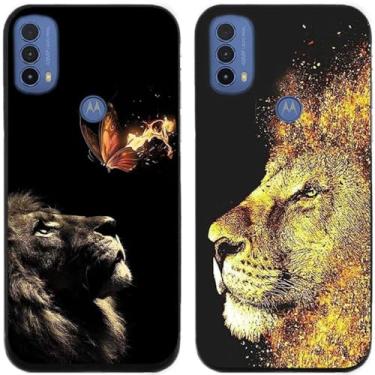 Imagem de 2 peças coruja lobo leão tigre gato pilha golfinhos pug Husky cão dinossauro panda TPU gel capa de telefone traseira para Motorola Moto E30 / E40 4G (borboleta leão rei)