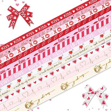 Imagem de 11 jardas fitas de dia dos namorados fitas rosas vermelhas amor cupido fitas decorativas gorgorão beijo coração dia dos namorados fitas organza 3/8" de largura para embrulho de presente artesanato festa de aniversário dos namorados