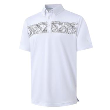 Imagem de Rouen Camisas de golfe masculinas de secagem rápida, absorção de umidade, estampa atlética no peito, casual, manga curta, camisas polo masculinas, Branco 4, XXG