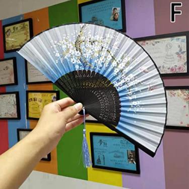 Imagem de YQHWLKJ Ventilador dobrável com padrão de flores clássicas de cerejeira ventiladores portáteis para presentes e decoração de parede
