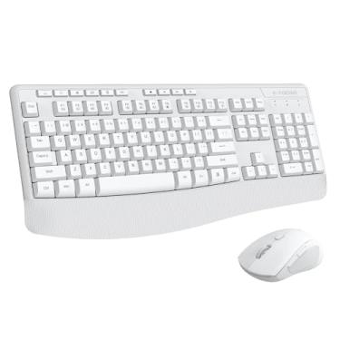 Imagem de Combo de teclado e mouse sem fio, teclado ergonômico sem fio E-YOOSO de 2,4 GHz com descanso de pulso, 3 DPI ajustáveis e 6 botões sem fio mouse USB para computador, laptop, PC, Windows (branco)