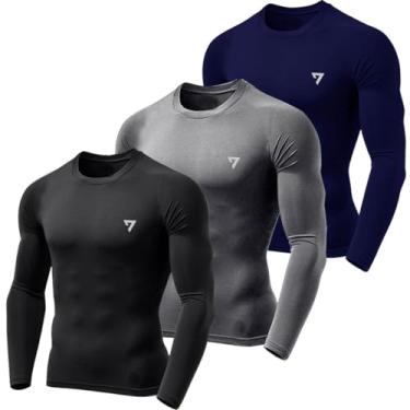 Imagem de Kit 3 Camisetas Térmicas Masculina Segunda Pele Camisa Uv50 (BR, Alfa, G, Regular, Preto, Cinza e Azul Marinho)