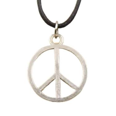 Imagem de EDCRFV Pingente tibetano de prata símbolo da paz colar berloque de couro preto feito à mão