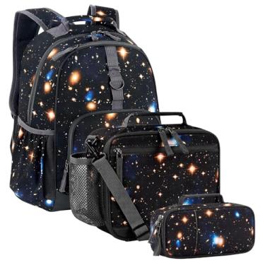 Imagem de Choco Mocha Conjunto de mochila escolar infantil de 43 cm para meninas e meninos, 3 e 4 peças, Galaxy Black, 17 x 13.4 x 7.1 inches, 3 peças