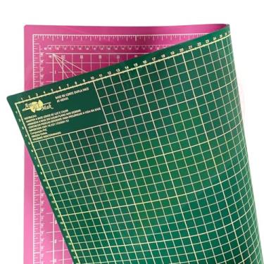 Imagem de Base de Corte Apoio A2 45x60cm para Scrapbook Artesanato Patchwork Corte e Costura (Base Rosa com Verde)