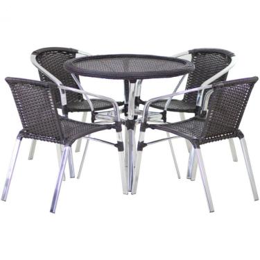 Imagem de Kit 4 Cadeiras Floripa e Mesa Tampo Tramado Alumínio Piscina Jardim Área