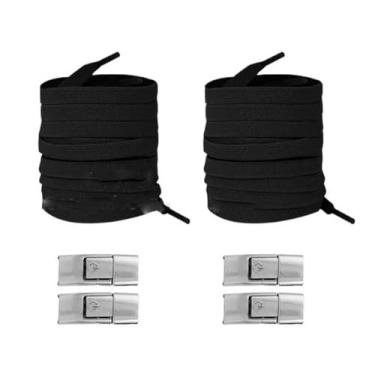 Imagem de 2 Pares De Cadarços De Pressão Sem Cadarços Cadarços Elásticos Tênis Crianças Adulto Sem Cadarço Cadarço Alargado Cadarço Plano Sapatos(Black2)