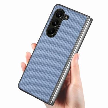 Imagem de Capa flip para Samsung Galaxy Z Fold 6 5 4 3 2 Fold6 Fold5 Fold4 Fold3 Fold2 5G Ultra Slim Durável Hard PC Shell Capa de couro PU, azul, para Samsung Galaxy Z Fold 6