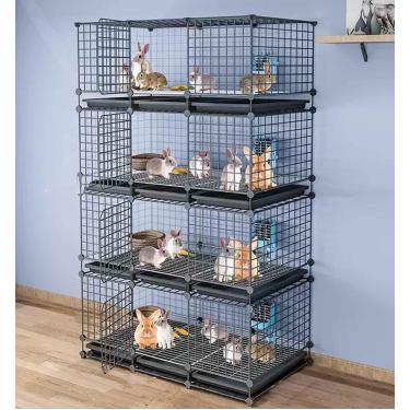Imagem de Gaiolas para coelhos internas grandes baratas, gaiola para coelhos interna e externa, cercadinho para pequenos animais com bandeja para coelhos furões galo porquinho-da-índia, preto, 111 * 3