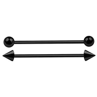 Imagem de MATIGA 2 peças, preto, anodizado, barra calibre 14, piercing industrial, joia para andaime, cartilagem de orelha, cone esférico de 5 mm, mais opções, Aço inoxidável, aço