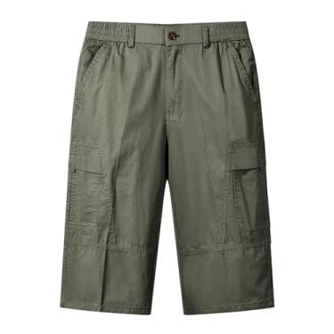 Imagem de Generic Calça cargo masculina cropped casual abaixo do joelho calça tática cintura elástica calça de treino ao ar livre, Y1-Army Green, XGG