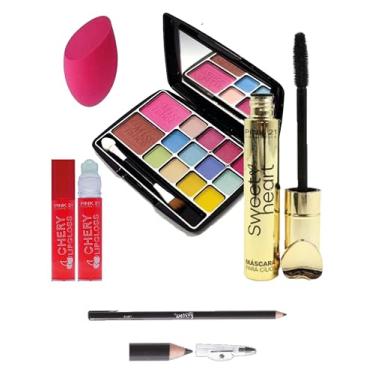 Imagem de Kit Maquiagem Juvenil Máscara de Cílios, Paleta de Sombras com Blush e Pincel, Gloss Labial e Esponja de Maquiagem para Jovens, Adolescentes ou Adulto