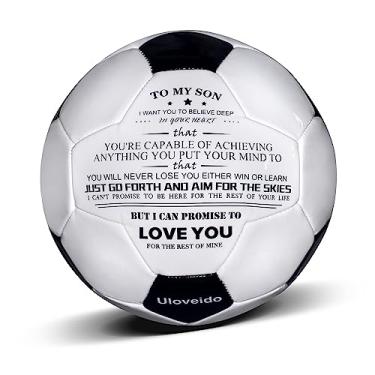 Imagem de Uloveido Impressão personalizada tamanho 5 partidas treinamento preto branco bola de futebol para filho aniversário presente de futebol de Natal, I Love You bolas de futebol Y594