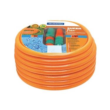 Imagem de Mangueira Tramontina Super Flex de 1/2" com Engates Rápidos e Esguicho - 30m - Laranja