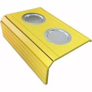 Imagem de Esteira Bandeja Para Braço Sofá Porta Copo Alumínio Amarelo.
