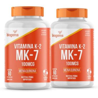 Imagem de Kit 2x Vitamina K2 Mk-7, 60 Cáps, 100mcg, Mk7, Biogens, Neutro
