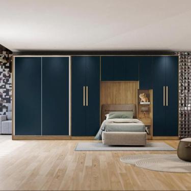 Imagem de Quarto Modular Kappesberg Adapt Nogueira/Azul Profundo 6 Peças 450cm