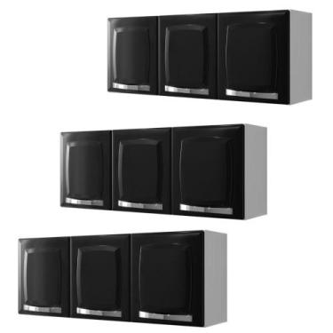 Imagem de Conjunto 3 Armários de Cozinha Aéreos Itatiaia Aço 3 Portas Rose Preto