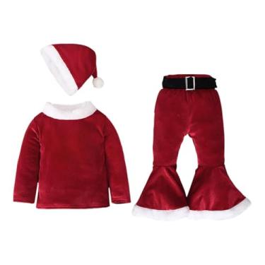 Imagem de rockible Fantasia de Natal infantil, blusas de manga comprida e calças boca de sino para dramatização, Vermelho, 100cm