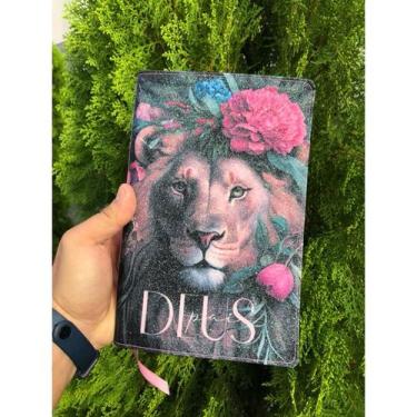 Imagem de Bíblia 100% Glitter Leão Deus Pai com harpa e índice - CENTRAL