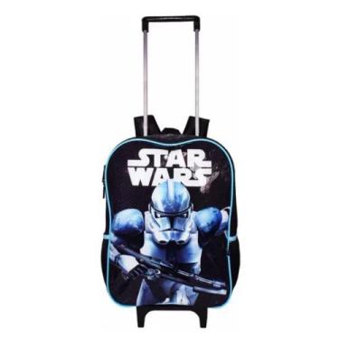 Imagem de Mochila Grande Rodinha Escolar Infantil Star Wars Azul - Luxcel