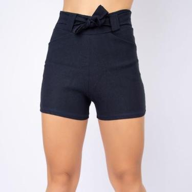 Imagem de Short Bengaline Feminino Com Laço Roupa Casual - WLS Modas, G, Marinho