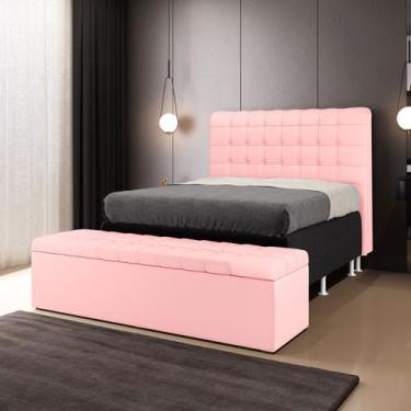 Imagem de Cabeceira Rana e Calçadeira Alpha 160 para Cama Queen A-044 Couro Rosa
