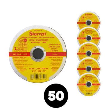 Imagem de Kit 50un Disco Abrasivo de corte Starret Inox 80m/s 115x1x22