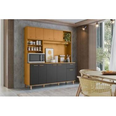 Imagem de Armário de Cozinha Núria 9 Portas 1 Gaveta Polimam, Freijo ripado/graf